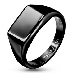 Inel negru din oțel inoxidabil 316L - dreptunghi, suprafață netedă, PVD - Marime inel: 64