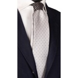 Cumpara ieftin Cravata Matase Barbati, Nod Contrast Argintiu/Gri, 148cm, Made in Italy, Cutie Cadou - Eleganta Unica