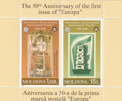 Moldova 2005 - 50 ani Europa CEPT,bloc 2 valori dantelate,MNH.Mi.Bl.33 foto