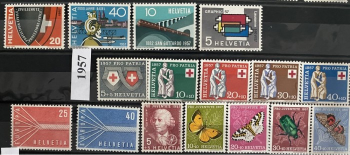 ELVETIA 1957, An complet, serii MNH