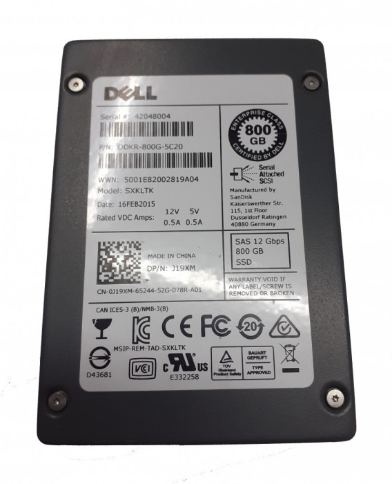 Hard disk server DELL 800GB SSD 2.5 SAS MLC 12Gbps SXKLTK DP/N J19XM