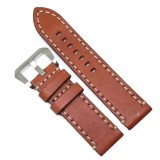 Curea de ceas Robusta din Piele Naturala - Culoare Maro, cusatura alba - 24mm - WZ4022, Time Veranda