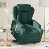 vidaXL Fotoliu rabatabil de masaj, cu ridicare, verde &icirc;nchis, textil