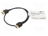 Cablu HDMI Goobay 0,5m negru, High Speed, HDMI 2.0, aurit, dublu ecranat, compatibil 4K, HDR, 3D, ARC