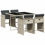 Cumpara ieftin Set mobilier de gradina cu perne, 5 piese gri deschis poliratan