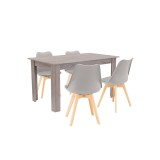 Set Masa Zara 4+1 Leziter Gri-Stejar York, Scaune Silla, Dining Modern
