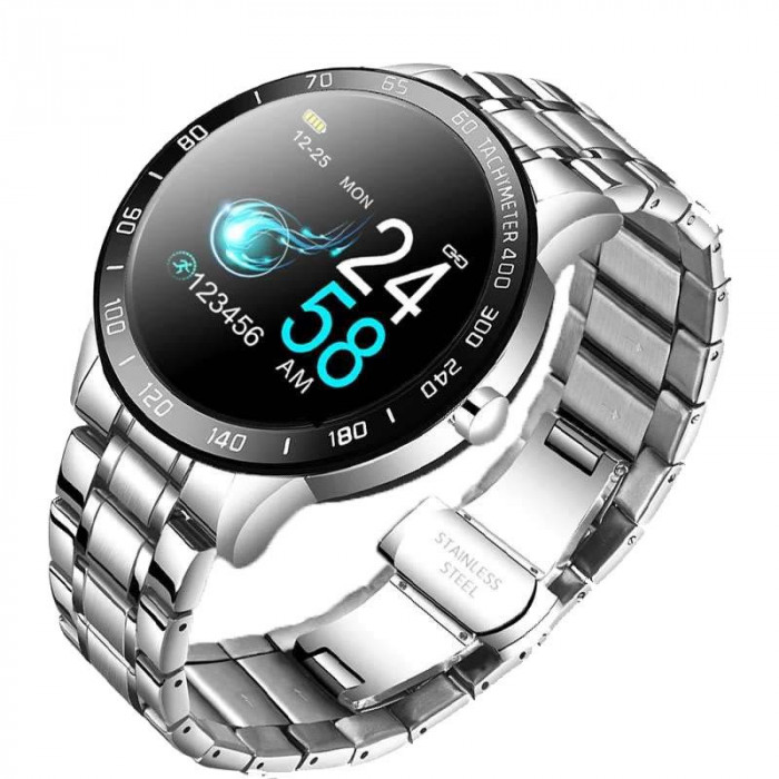 Resigilat Ceas Smartwatch Techstar&reg; Lige, Premium, 1.3&quot; IPS, Bratara Otel Inoxidabil, IP67, Bluetooth 4.0, Monitorizare Tensiune, Puls, Argintiu