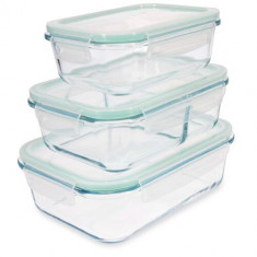 Set de 3 caserole de depozitare a alimentelor din sticla, 1500ml, 1000ml, 600ml, 47684.03.01 foto