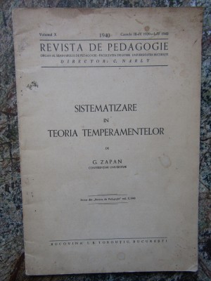 SISTEMATIZARE IN TEORIA TEMPERAMENTELOR de G . ZAPAN , 1940 foto
