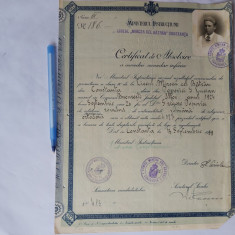 CERTIFICAT DE ABSOLVIRE A LICEULUI,,MIRCEA CEL BATRAN" DIN CONSTANTA-1939