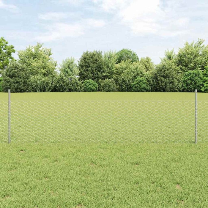 vidaXL Gard Hexagonal cu 11 St&acirc;lpi U Argintiu 0.5x25 m Oțel