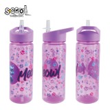 Sticlă apă plastic cu pai S-Cool Meow, 600ml, 23x8.5x6.6 cm