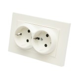 Priza Schuko dubla &icirc;ncastrata alba 16A, 220V, ABS, 150 x 83 mm
