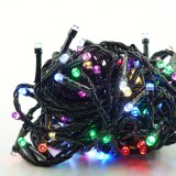 Instalatie de craciun muzicala tip liniara, 8 jocuri de lumini, 10 m din care 1 m cablu priza 220v, 100 led, controler, fir negru, multicolor, Oem