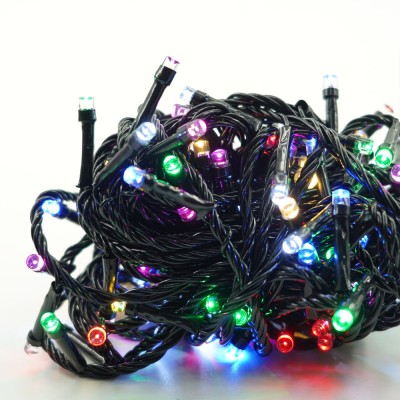 Instalatie de craciun muzicala tip liniara, 8 jocuri de lumini, 10 m din care 1 m cablu priza 220v, 100 led, controler, fir negru, multicolor foto