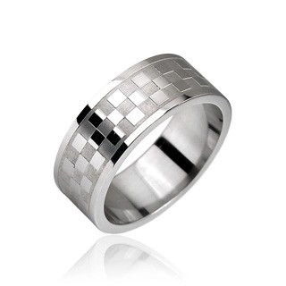 Inel din oțel cu tablă de șah - Marime inel: 67 foto