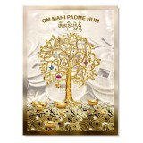 Cumpara ieftin Tablou Feng Shui cu Copacul prosperitatii, pepite, monede i-Ching si mantra Om Mani Padme Hum