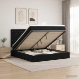 Cumpara ieftin Pat ottoman cu saltea cu headboard Negru 180 x 200 cm Catifea
