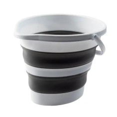 Galeata pliabila din silicon si plastic, cu maner, capacitate 10L, dimensiuni 34X26X21 cm, compacta si usor de depozitat, alb/gri