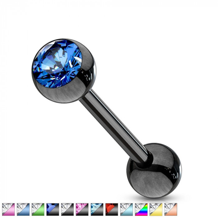 Piercing pentru limbă din titan anodizat cu zirconiu - Culoare zirconiu piercing: Negru &ndash; Albastru KB