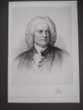 Set 2gravuri (J.S.Bach si Fr.Haendel), semnate Ludwig Michalek,54x42cm, Portrete, Carbune, Realism