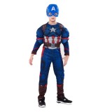 Costum Copii Captain America, 3-5 Ani, 100-110 cm, Poliester, Albastru, Carnaval, Petrecere, Serbare