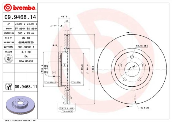 BREMBO 09.9468.11 PRIME LINE - UV Coated Disc frana