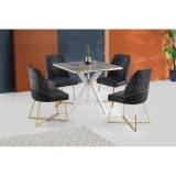 Cumpara ieftin Masă Kare Ares Dining Table, Metalic, Auriu - Negru - Alb, 87x75x87 cm