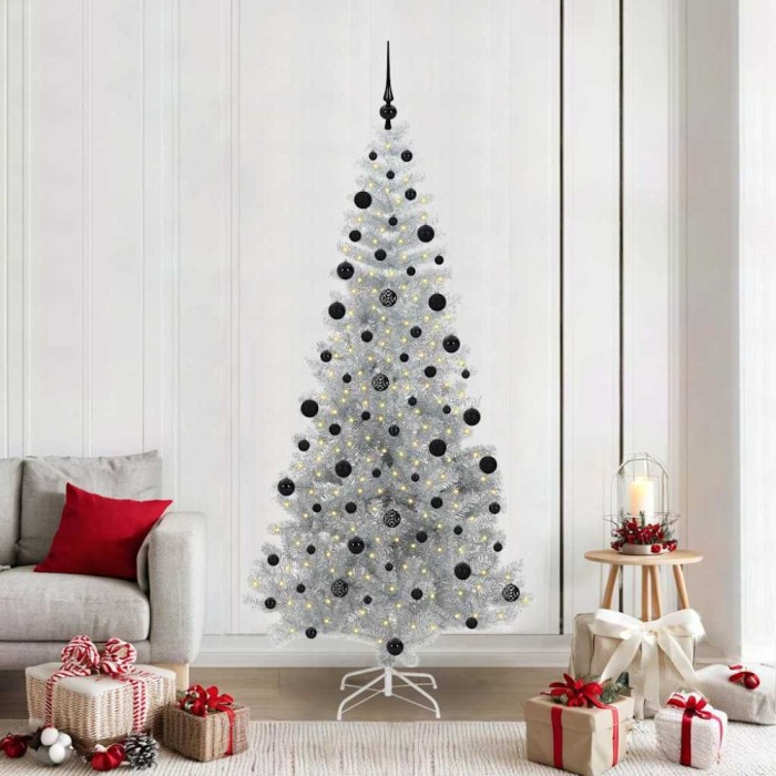 vidaXL Brad de Crăciun cu 300 LED cu suport Argintiu 210 cm PET 3396684
