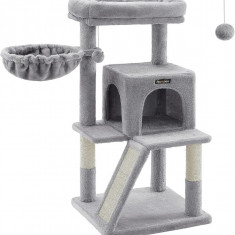 Ansamblu de joaca pisici / arbore pentru pisici, Feandrea, 48 x 48 x 96 cm, gri deschis