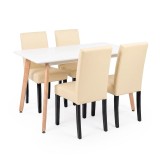 Set Sufragerie Verona 120 4+1 Leziter Alb-Bej Masa MDF 120cm 4 Scaune Piele Sintetica Comode