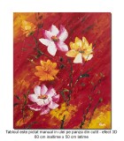 Cumpara ieftin Tablou pictat manual, Flori in gradina, stilizat, 60x50cm ulei pe panza in cutit efect 3D, gata de expus pe perete