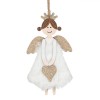 Ornament Brad Craciun, Model Ingeras, Lemn, Blana Alba, Aripi Glitter, Inima, 14cm, Oem
