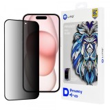 Folie de protectie Ecran Privacy Lito D+ Pro pentru Apple iPhone 15, Sticla Securizata, Full Glue