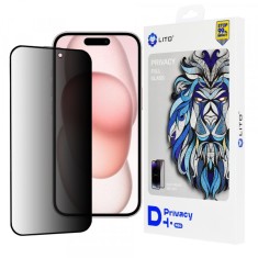 Folie de protectie Ecran Privacy Lito D+ Pro pentru Apple iPhone 15, Sticla Securizata, Full Glue