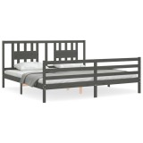 Cumpara ieftin Cadru pat cu tablie 200x200 cm, gri, lemn masiv
