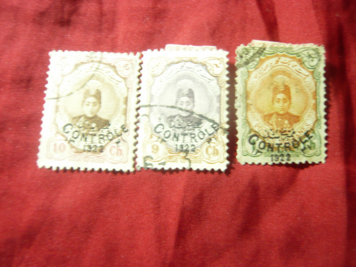 3 Timbre Iran Persia 1922 - Rege Ahmet Ghadsar Rahmen ,supratipar Control ,stamp