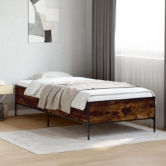 vidaXL Cadru de pat, stejar fumuriu, 90x190cm, lemn prelucrat și metal 844988