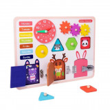 Jucarie educativa, Onore, multicolor, lemn, 29 x 22 cm, placa senzoriala de activitati 5 in 1