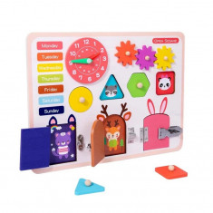 Jucarie educativa, Onore, multicolor, lemn, 29 x 22 cm, placa senzoriala de activitati 5 in 1