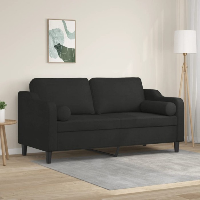 vidaXL Canapea cu 2 locuri cu pernuțe, negru, 140 cm, textil 3200849