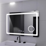 Oglinda LED dreptunghiulara 90x60 cm Marcello cu dezaburire, ceas si lupa