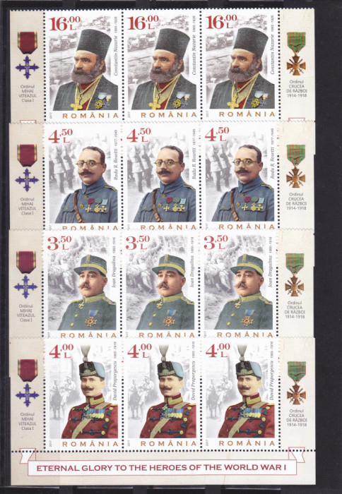 ROMANIA 2017 - GLORIE ETERNA EROILOR PRIMULUI RAZBOI MONDIAL, MNH - LP 2174