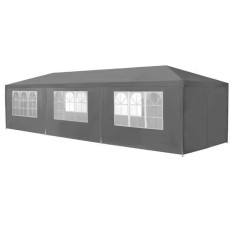 Pavilion de gradina 300x900 cm, 8 pereti detasabili cu ferestre si usa, structura metalica, PE impermeabil, gri Household NewTrend