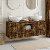 Cumpara ieftin Set dulap baie 3 buc. Stejar fumuriu 129 x 44,5 x 80 cm
