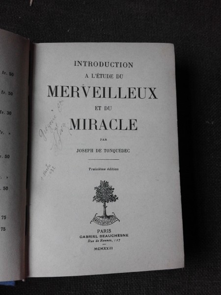 INTRODUCTION A L ETUDE DU MIRACLE - JOSEPH DE TONQUEDEC