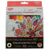 Set 48 Creioane Color DACO, 48 Culori, Corp Triunghiular din Lemn, cu Ascutitoare Inclusa, Creioane Colorate, Creioane DACO, Set Creioane Colorate, Cr