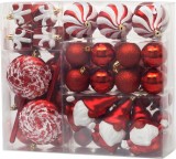 Set 47 globuri rosii pentru brad MagicHome, mix modele festive