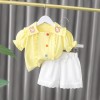 Costumas cu bluzita galbena si pantalonasi scurti albi (Marime Disponibila: 4, Superbaby