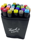 Set de 24 markere carioci intens colorate cu 2 capete subtire si gros si geanta compacta pentru depozitare